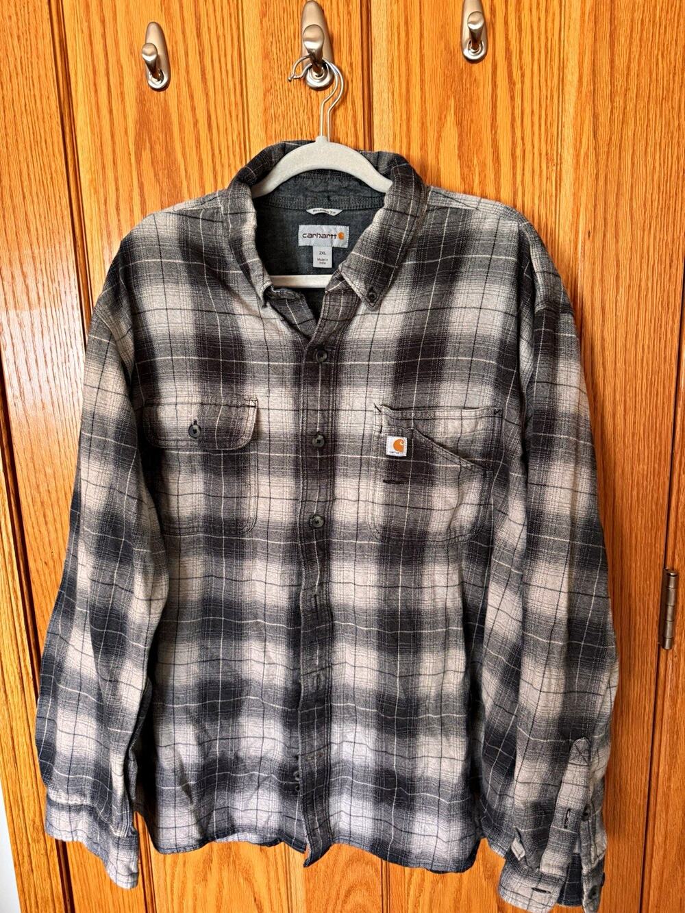 Carhartt Men’s 2XL Regular Gray Plaid Flannel Relaxed Fit Button Down Shirt